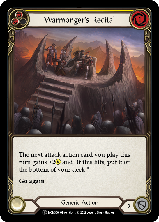 Warmonger's Recital (Yellow) [U-MON300-RF] Unlimited Rainbow Foil | Good Games Cannington