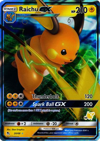 Raichu GX (20/68) (Pikachu Stamp #60) [Battle Academy 2020] | Good Games Cannington