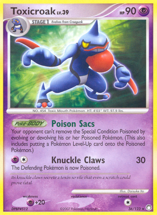 Toxicroak (36/123) [Diamond & Pearl: Mysterious Treasures] | Good Games Cannington