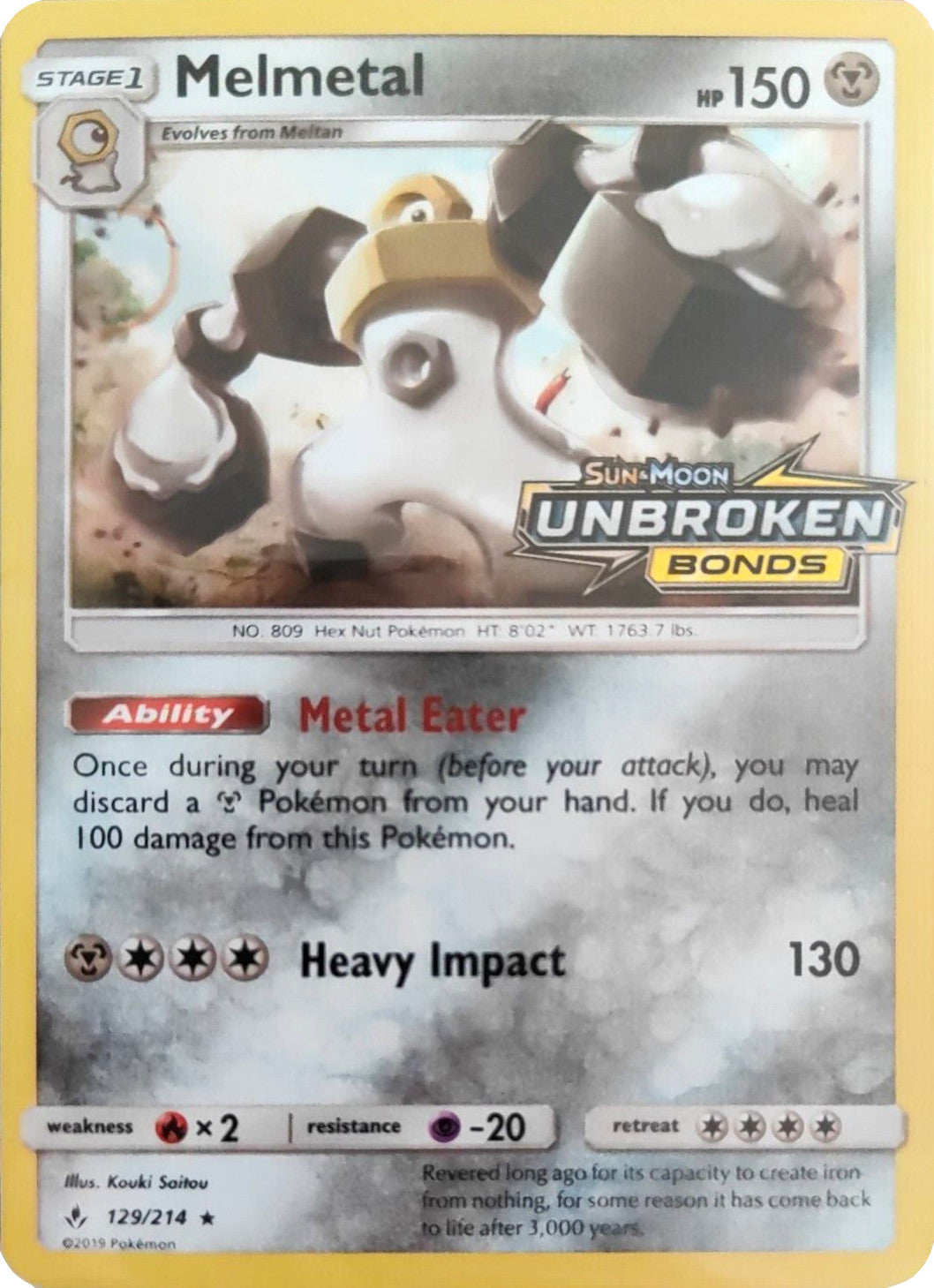 Melmetal (129/214) (Unbroken Bonds Stamped) [Sun & Moon: Unbroken Bonds] | Good Games Cannington