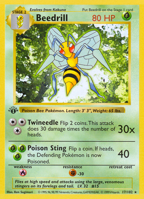 Beedrill (17/102) (Shadowless) [Base Set 1st Edition] | Good Games Cannington