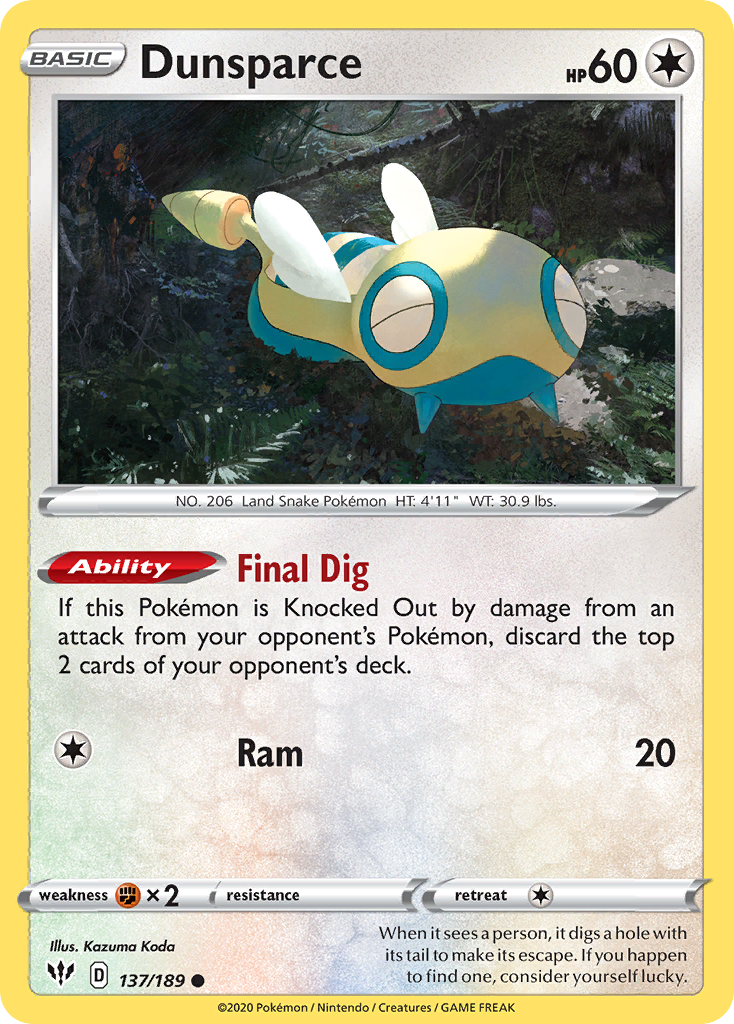 Dunsparce (137/189) [Sword & Shield: Darkness Ablaze] | Good Games Cannington
