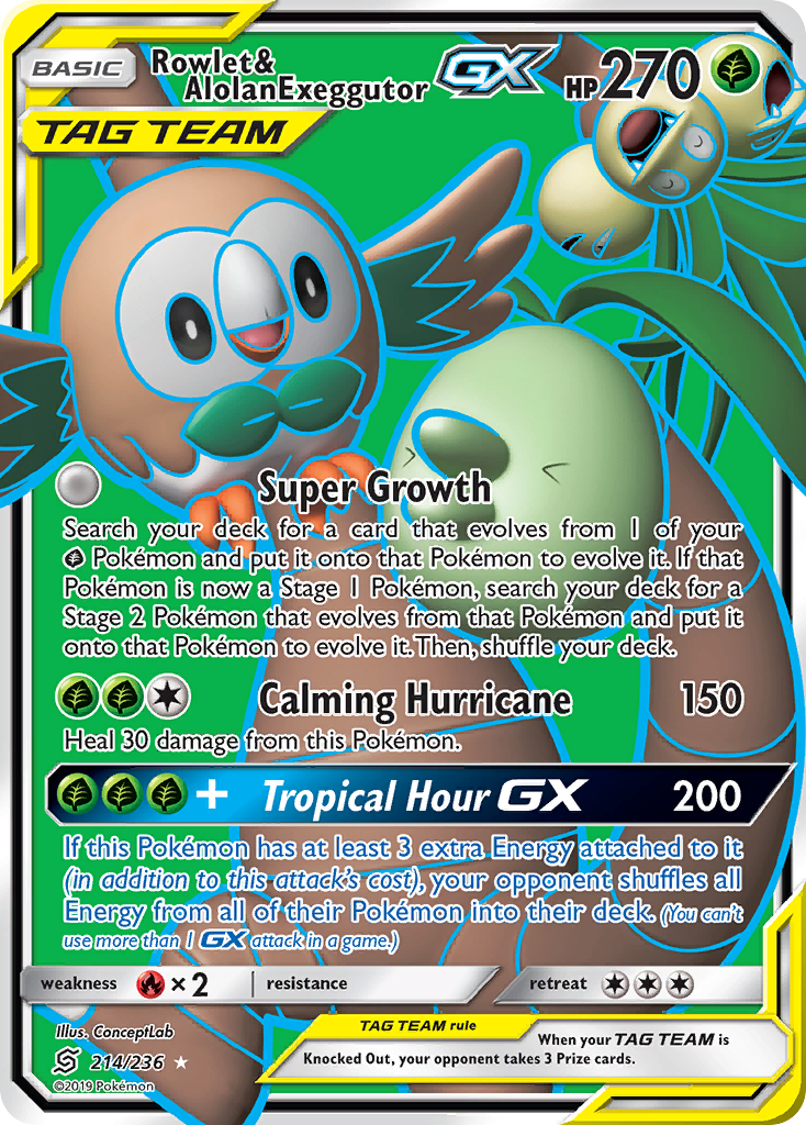 Rowlet & Alolan Exeggutor GX (214/236) [Sun & Moon: Unified Minds] | Good Games Cannington