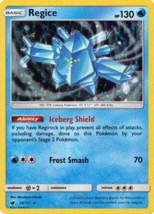 Regice (28/111) (Cosmos Holo) [Sun & Moon: Crimson Invasion] | Good Games Cannington