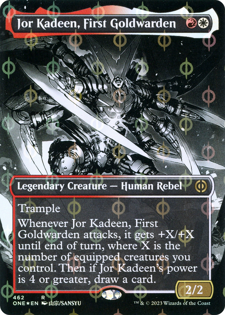 Jor Kadeen, First Goldwarden (Borderless Manga Step-and-Compleat Foil) [Phyrexia: All Will Be One] | Good Games Cannington