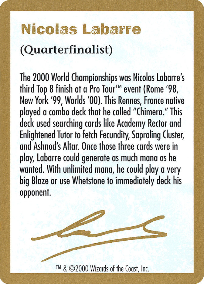 Nicolas Labarre Bio [World Championship Decks 2000] | Good Games Cannington