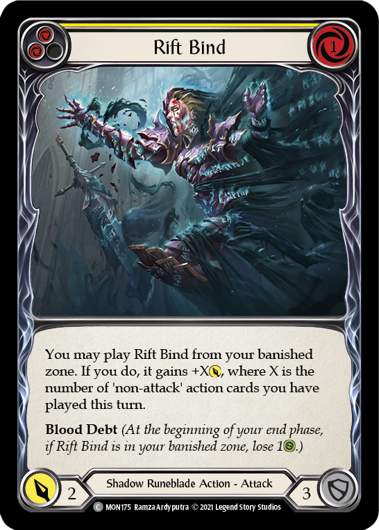 Rift Bind (Yellow) [MON175-RF] 1st Edition Rainbow Foil | Good Games Cannington