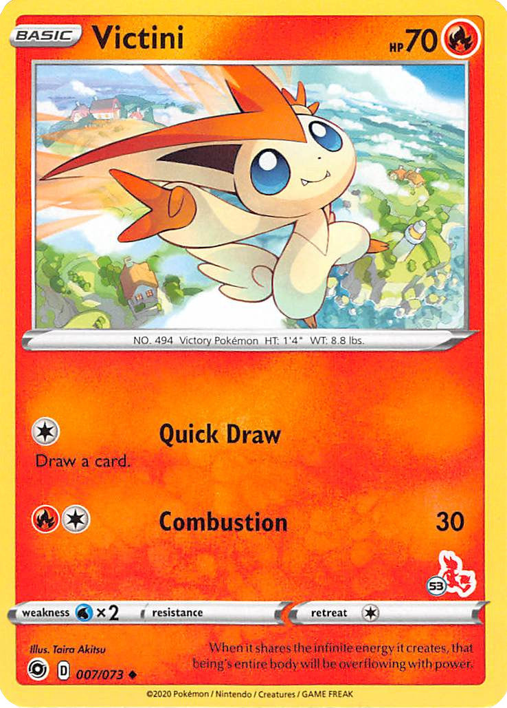 Victini (007/073) (Cinderace Stamp #53) [Battle Academy 2022] | Good Games Cannington