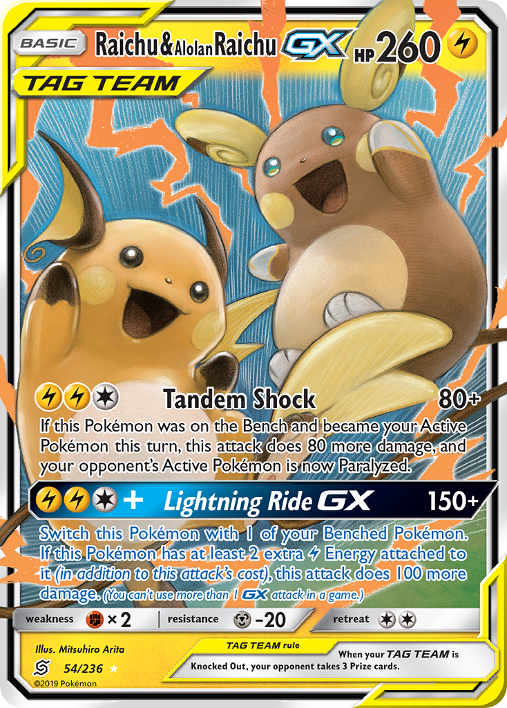 Raichu & Alolan Raichu GX (54/236) [Sun & Moon: Unified Minds] | Good Games Cannington