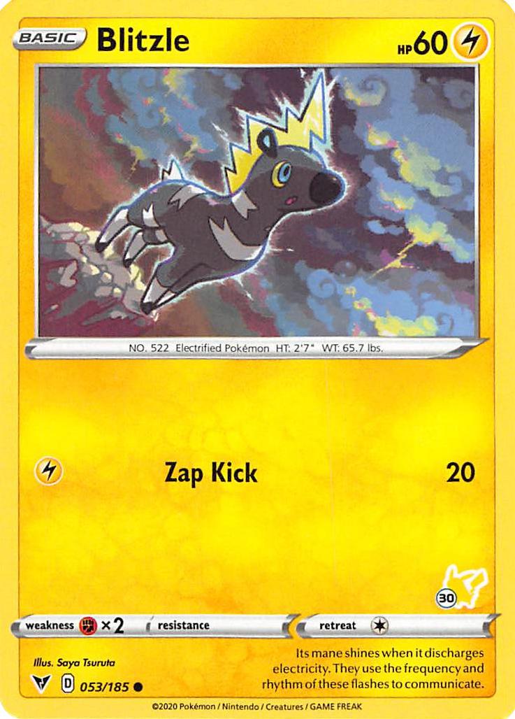 Blitzle (053/185) (Pikachu Stamp #30) [Battle Academy 2022] | Good Games Cannington