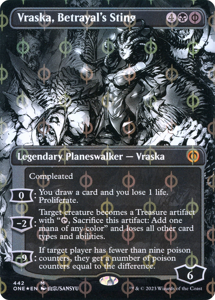 Vraska, Betrayal's Sting (Borderless Manga Step-and-Compleat Foil) [Phyrexia: All Will Be One] | Good Games Cannington