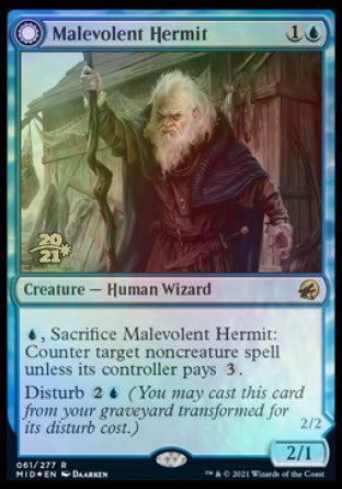 Malevolent Hermit // Benevolent Geist [Innistrad: Midnight Hunt Prerelease Promos] | Good Games Cannington