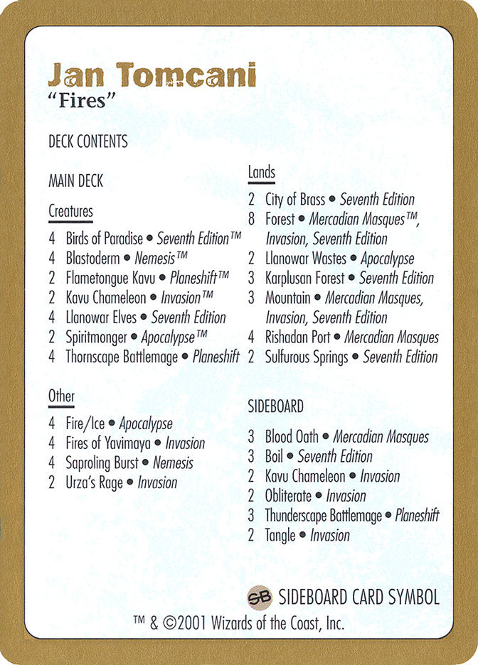 Jan Tomcani Decklist [World Championship Decks 2001] | Good Games Cannington