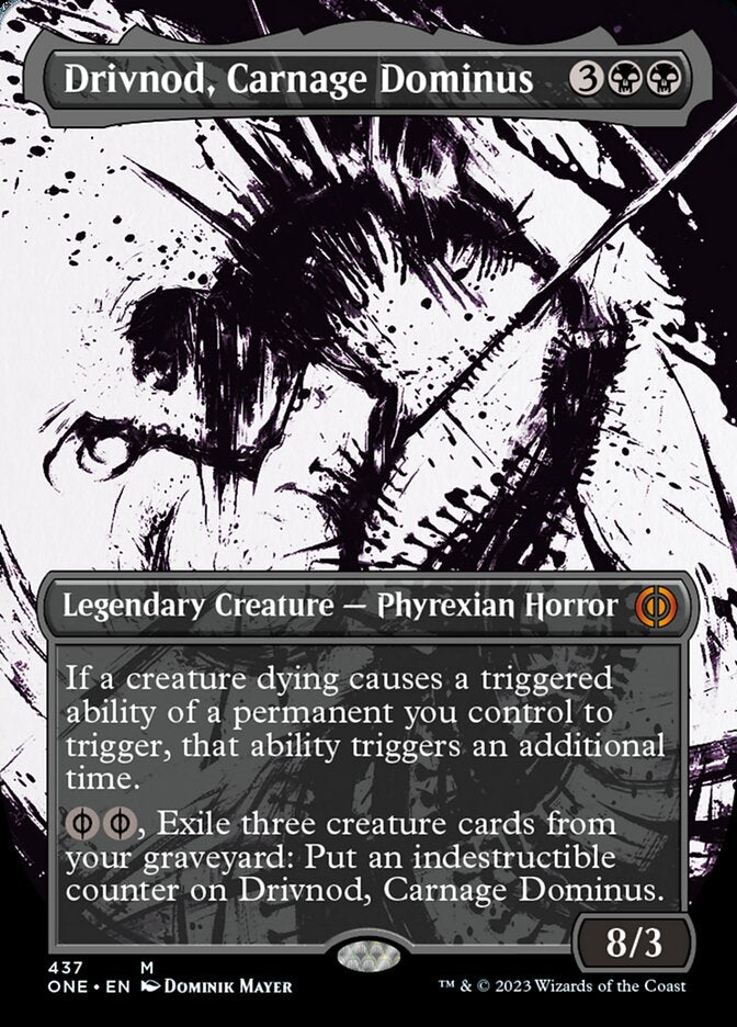Drivnod, Carnage Dominus (Borderless Ichor Step-and-Compleat Foil) [Phyrexia: All Will Be One] | Good Games Cannington