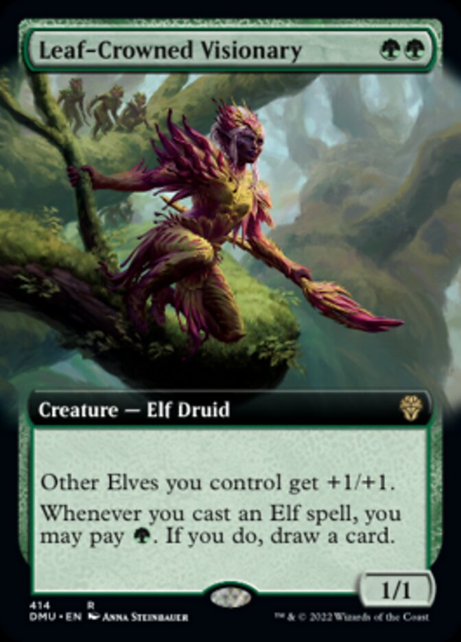 Leaf-Crowned Visionary (Extended Art) [Dominaria United] | Good Games Cannington