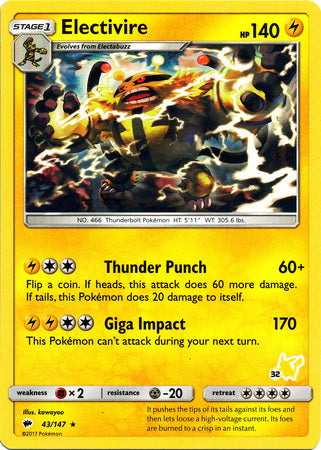 Electivire (43/147) (Pikachu Stamp #32) [Battle Academy 2020] | Good Games Cannington