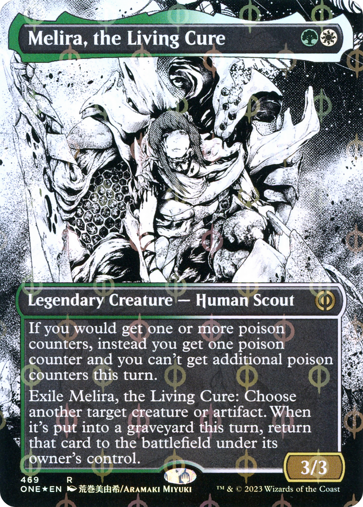 Melira, the Living Cure (Borderless Manga Step-and-Compleat Foil) [Phyrexia: All Will Be One] | Good Games Cannington