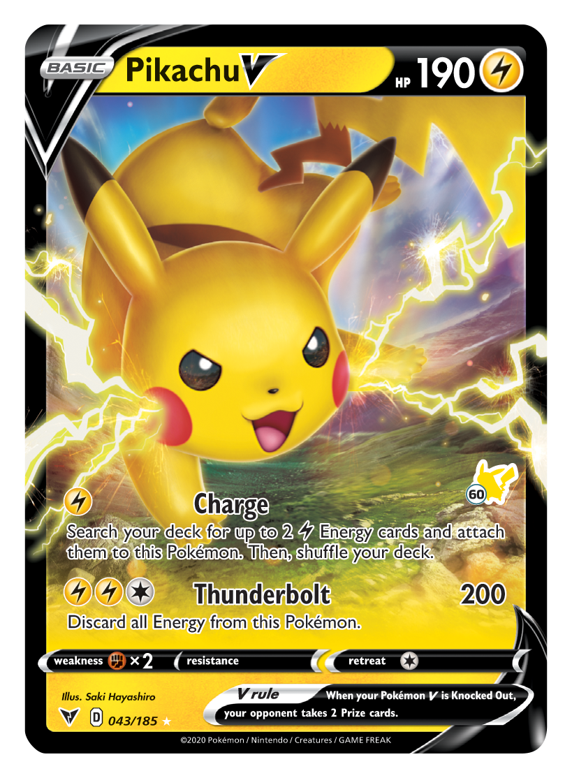 Pikachu V (043/185) (Pikachu Stamp #60) [Battle Academy 2022] | Good Games Cannington