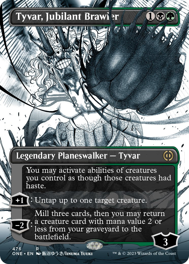 Tyvar, Jubilant Brawler (Borderless Manga Step-and-Compleat Foil) [Phyrexia: All Will Be One] | Good Games Cannington
