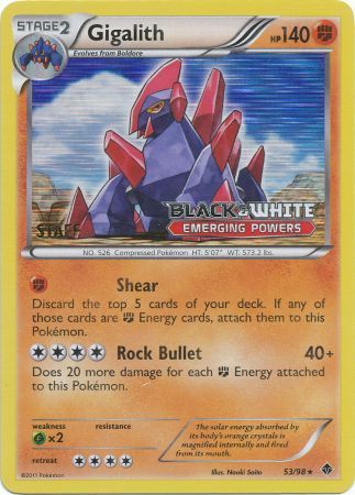 Gigalith (53/98) (Staff Prerelease Promo) [Black & White: Black Star Promos] | Good Games Cannington