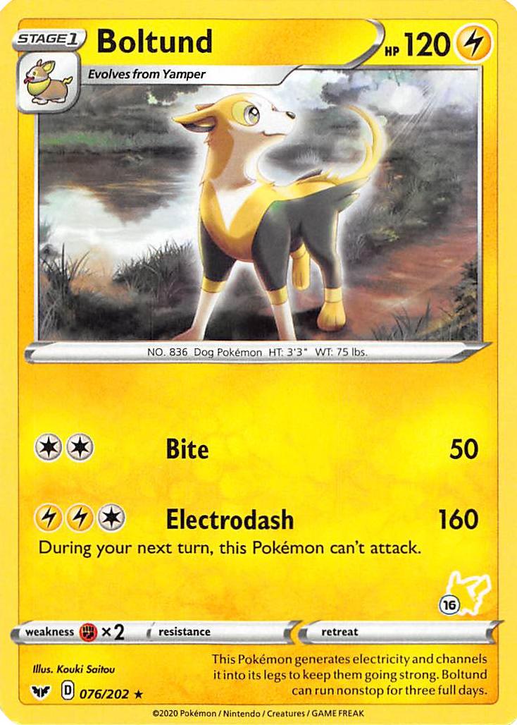 Boltund (076/202) (Pikachu Stamp #16) [Battle Academy 2022] | Good Games Cannington