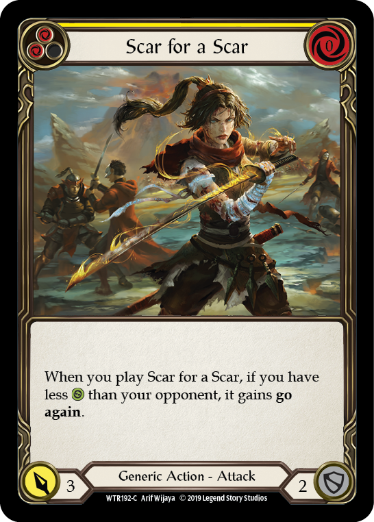 Scar for a Scar (Yellow) [WTR192-C] Alpha Print Rainbow Foil | Good Games Cannington
