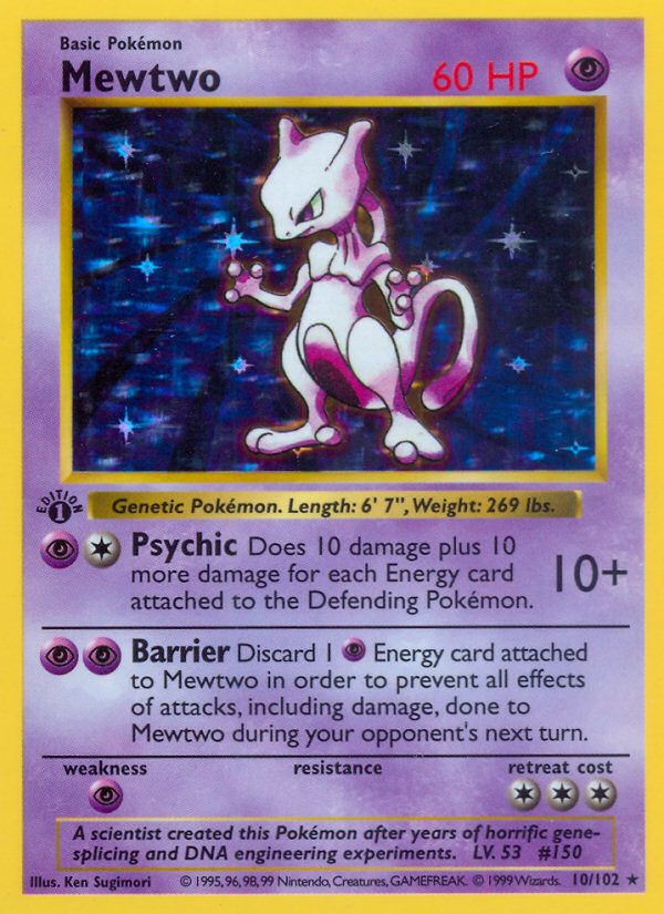 Mewtwo (10/102) (Shadowless) [Base Set 1st Edition] | Good Games Cannington