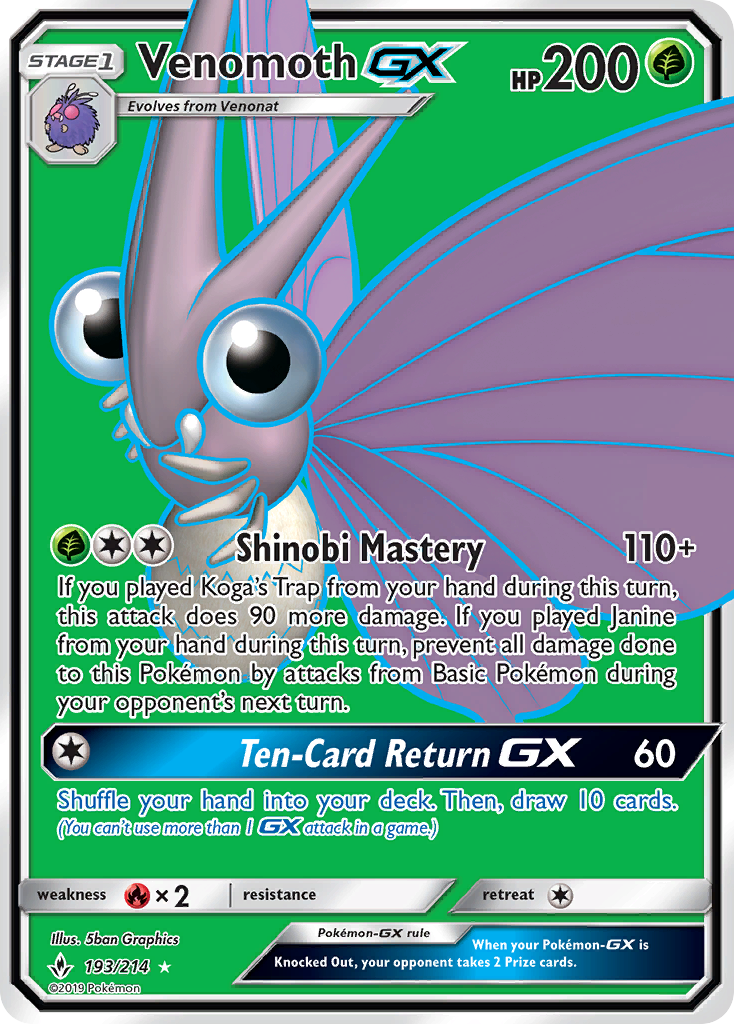 Venomoth GX (193/214) [Sun & Moon: Unbroken Bonds] | Good Games Cannington
