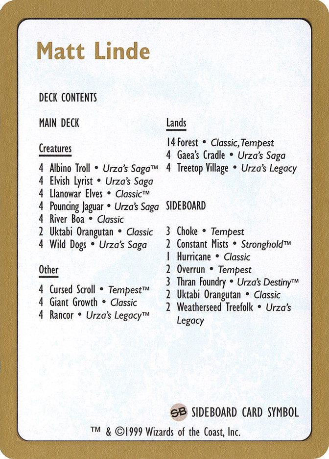 Matt Linde Decklist [World Championship Decks 1999] | Good Games Cannington