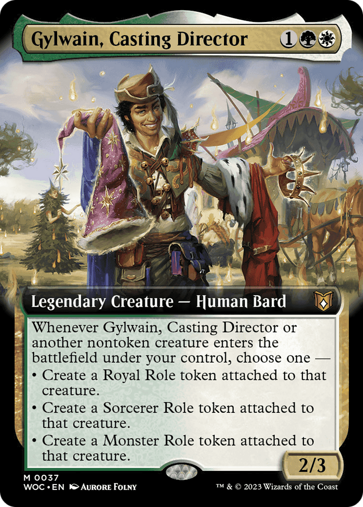Gylwain, Casting Director (Extended Art) [Wilds of Eldraine Commander] | Good Games Cannington