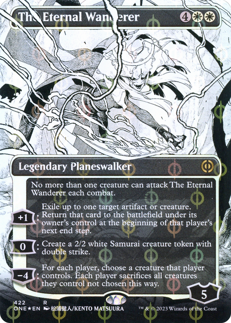 The Eternal Wanderer (Borderless Manga Step-and-Compleat Foil) [Phyrexia: All Will Be One] | Good Games Cannington