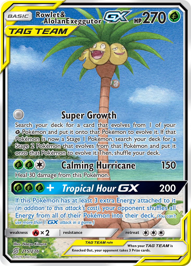 Rowlet & Alolan Exeggutor GX (215/236) [Sun & Moon: Unified Minds] | Good Games Cannington
