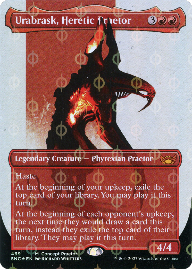 Urabrask, Heretic Praetor (Borderless Concept Praetors Step-and-Compleat Foil) [Phyrexia: All Will Be One] | Good Games Cannington