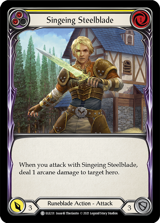 Singeing Steelblade (Yellow) [ELE231] (Tales of Aria)  1st Edition Rainbow Foil | Good Games Cannington