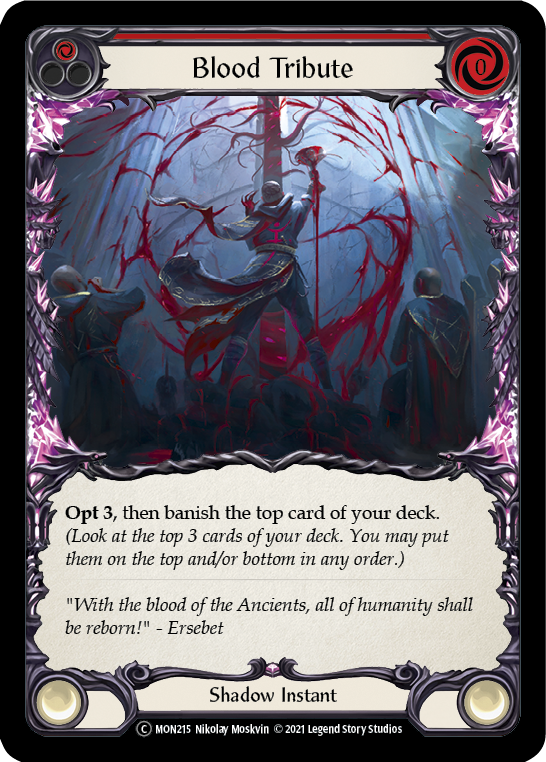 Blood Tribute (Red) [U-MON215-RF] Unlimited Rainbow Foil | Good Games Cannington