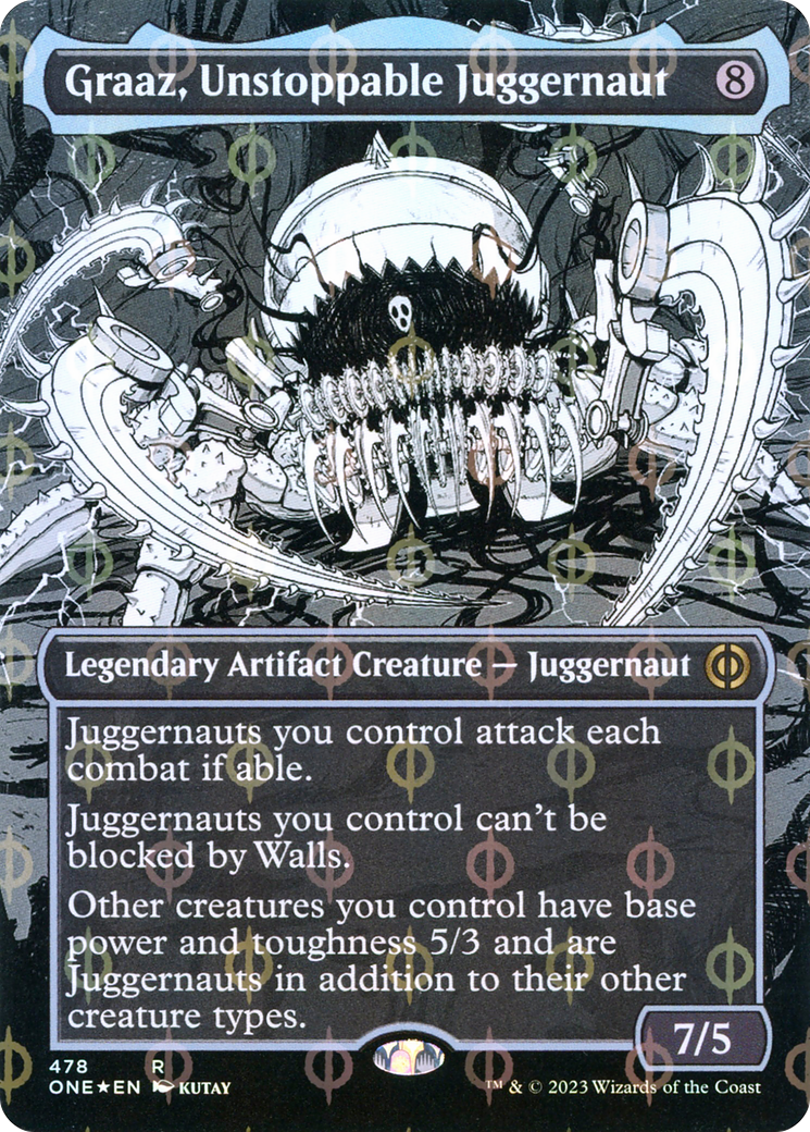 Graaz, Unstoppable Juggernaut (Borderless Manga Step-and-Compleat Foil) [Phyrexia: All Will Be One] | Good Games Cannington