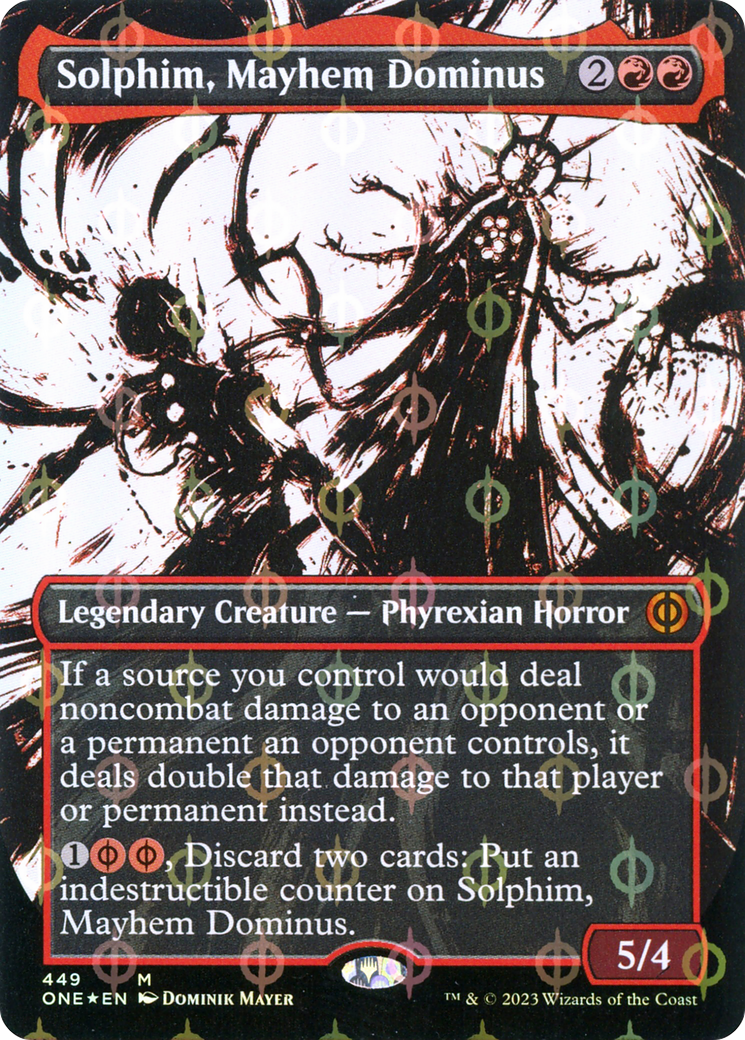 Solphim, Mayhem Dominus (Borderless Ichor Step-and-Compleat Foil) [Phyrexia: All Will Be One] | Good Games Cannington