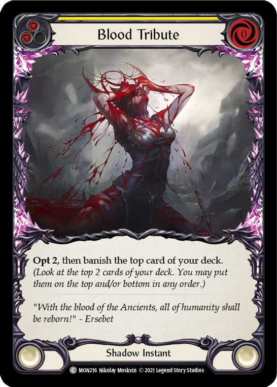 Blood Tribute (Yellow) [MON216-RF] 1st Edition Rainbow Foil | Good Games Cannington