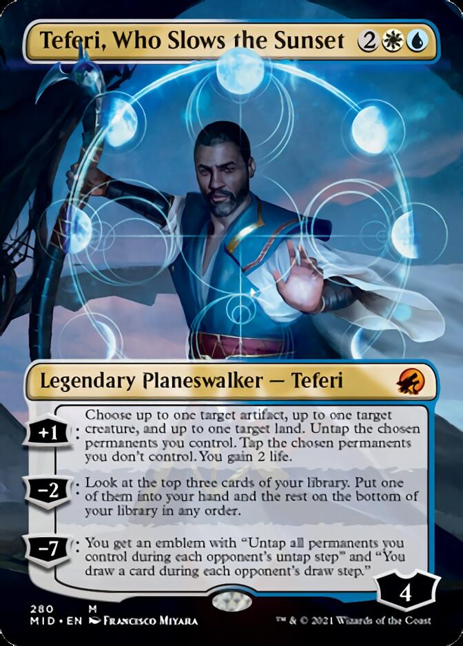 Teferi, Who Slows the Sunset (Borderless) [Innistrad: Midnight Hunt] | Good Games Cannington