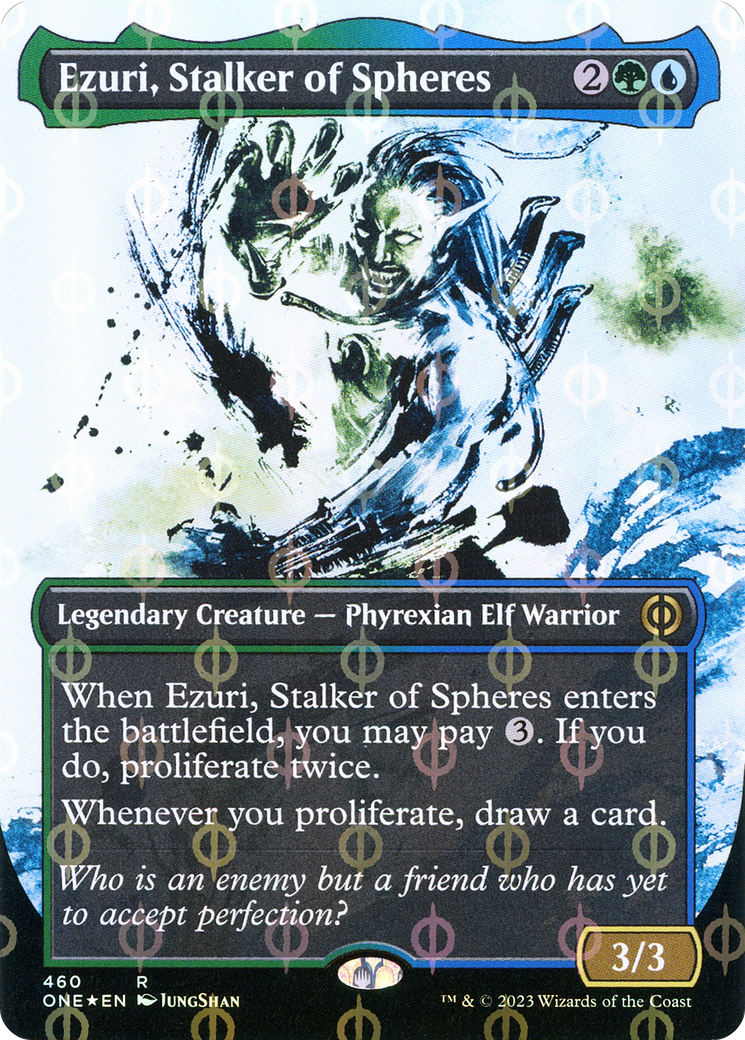 Ezuri, Stalker of Spheres (Borderless Ichor Step-and-Compleat Foil) [Phyrexia: All Will Be One] | Good Games Cannington