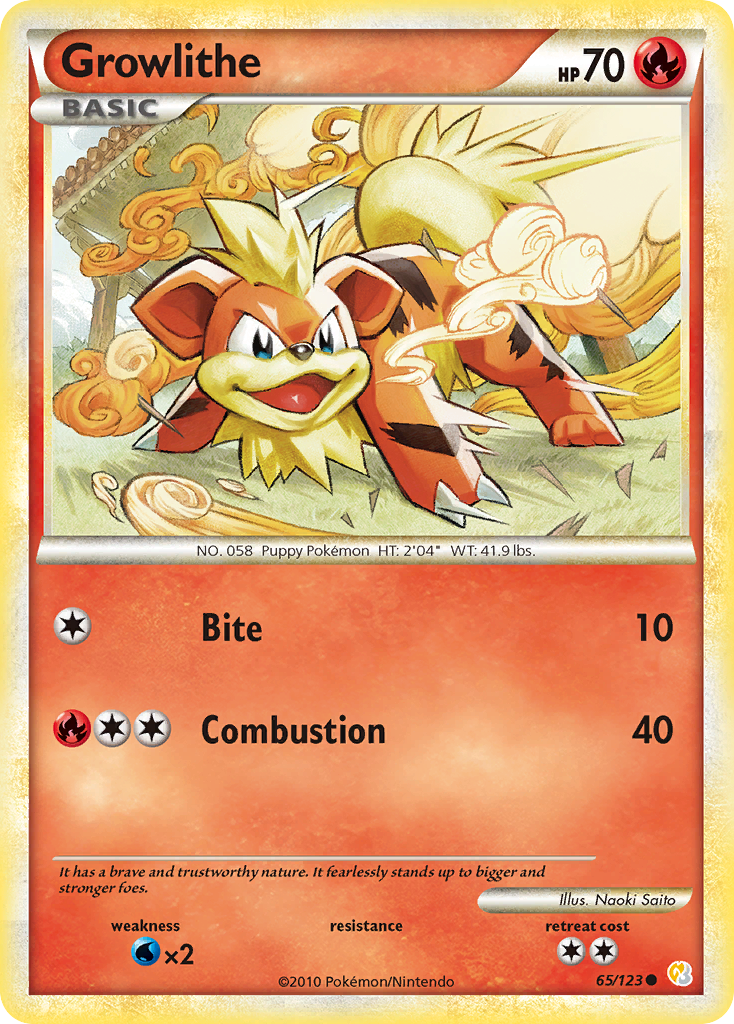 Growlithe (65/123) [HeartGold & SoulSilver: Base Set] | Good Games Cannington