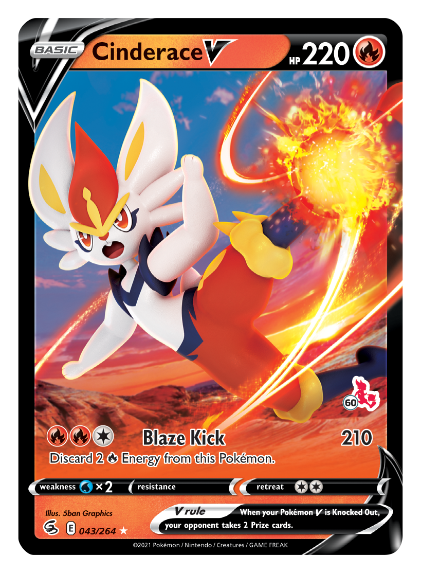 Cinderace V (043/264) (Cinderace Stamp #60) [Battle Academy 2022] | Good Games Cannington