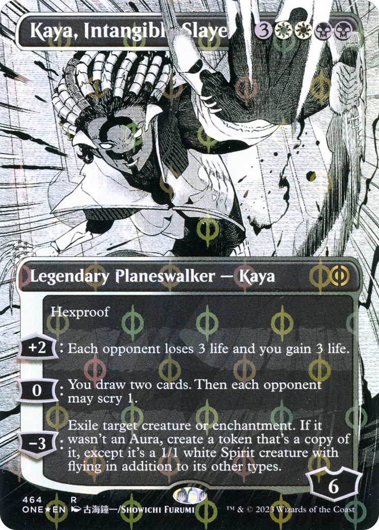 Kaya, Intangible Slayer (Borderless Manga Step-and-Compleat Foil) [Phyrexia: All Will Be One] | Good Games Cannington