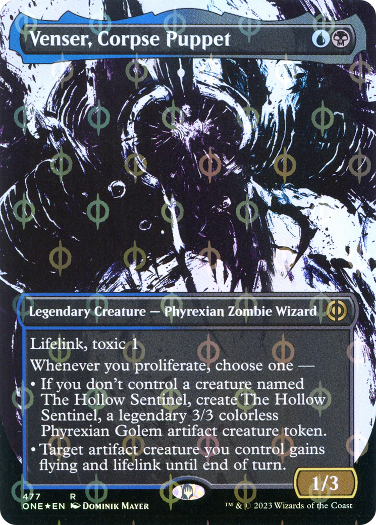 Venser, Corpse Puppet (Borderless Ichor Step-and-Compleat Foil) [Phyrexia: All Will Be One] | Good Games Cannington