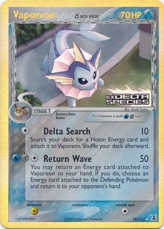 Vaporeon (18/113) (Delta Species) (Stamped) [EX: Delta Species] | Good Games Cannington
