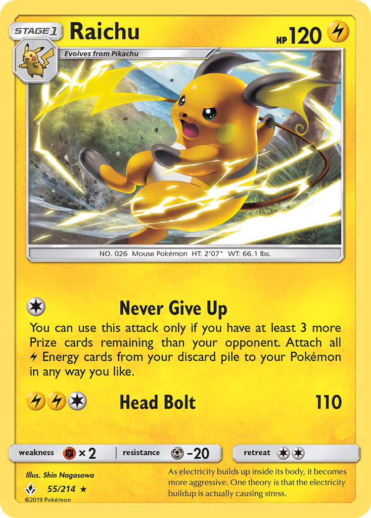 Raichu (55/214) [Sun & Moon: Unbroken Bonds] | Good Games Cannington