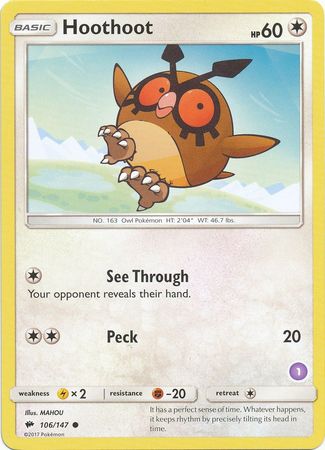 Hoothoot (106/147) (Deck Exclusive #1) [Sun & Moon: Trainer Kit - Alolan Sandslash] | Good Games Cannington