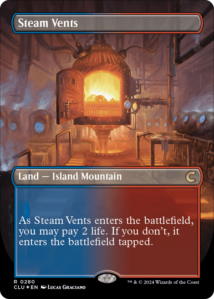 Steam Vents (Borderless) [Ravnica: Clue Edition] | Good Games Cannington