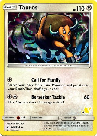 Tauros (164/236) (Pikachu Stamp #14) [Battle Academy 2020] | Good Games Cannington