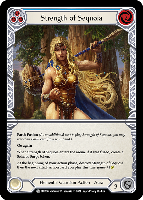 Strength of Sequoia (Blue) [ELE030] (Tales of Aria)  1st Edition Rainbow Foil | Good Games Cannington